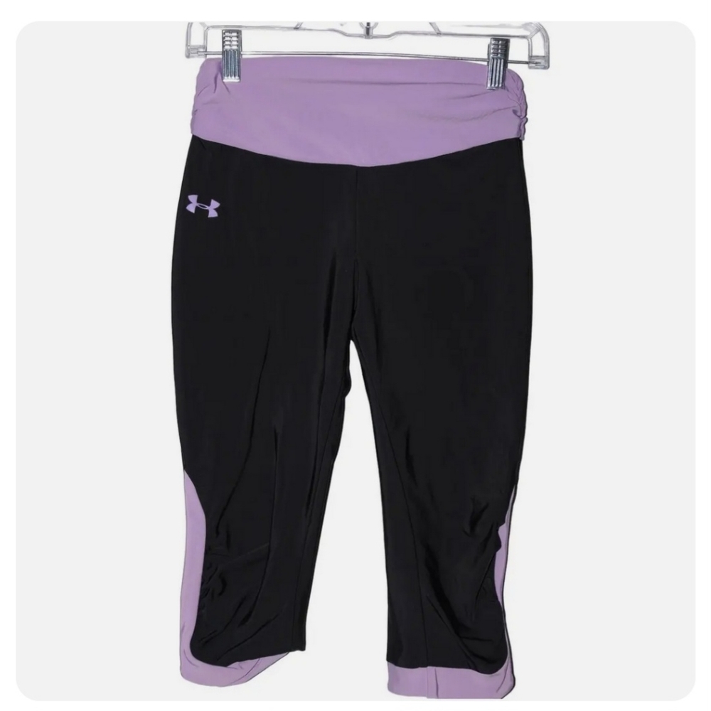NWOT Under Armour Heatgear Compression Capri Pants Leggings Black Purple SP
